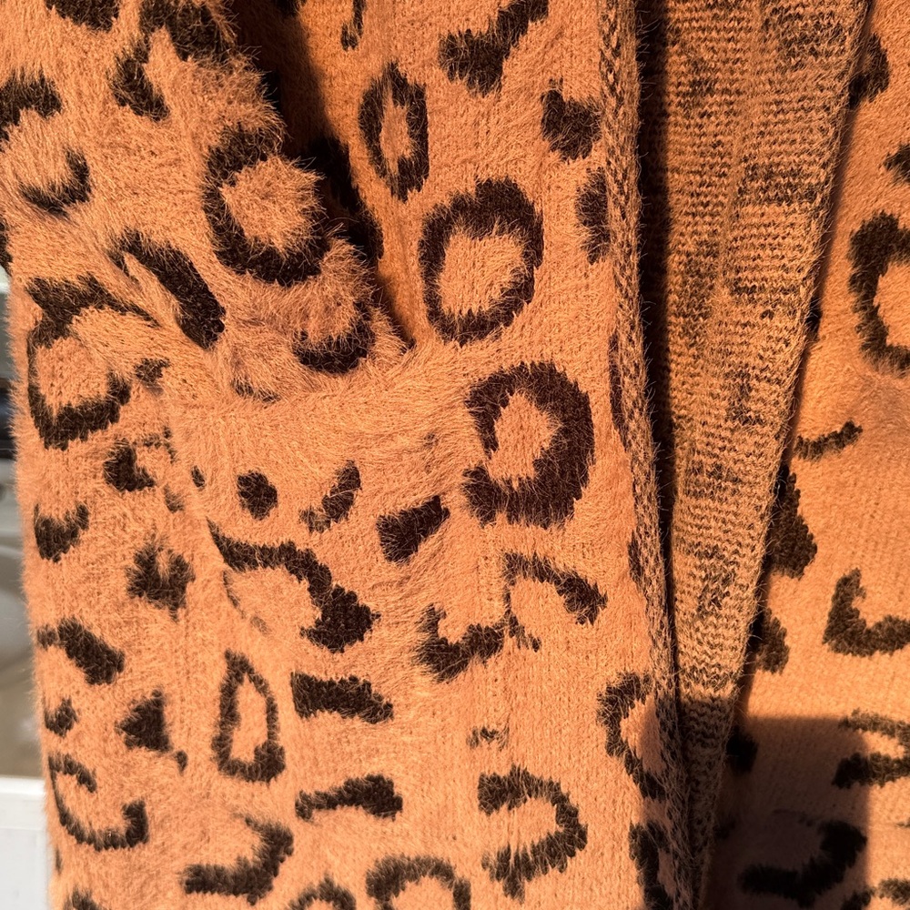 Entro Leopard Print Furry Knit Long Duster Cardigan - Picture 3 of 8